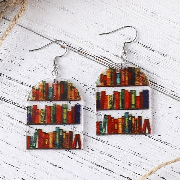 Red & Yellow Bookcase Drop Earrings For Cheap