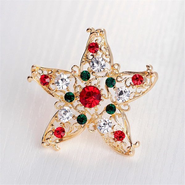 Cubic Zirconia & 18K Gold-Plated Filigree Star Brooch For Sale