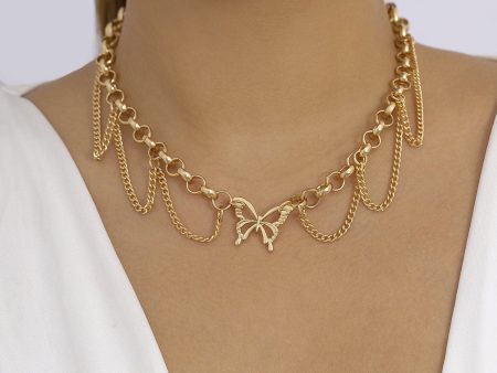 18K Gold-Plated Butterfly Tassel Choker Necklace Online