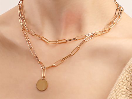 18K Gold-Plated Coin Paper Clip Chain Layered Pendant Necklace Hot on Sale