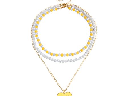 Yellow Enamel & Pearl 18K Gold-Plated Heart Pendant Necklace Set Cheap