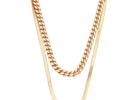 18K Gold-Plated Curb & Snake Chain Layered Necklace For Cheap