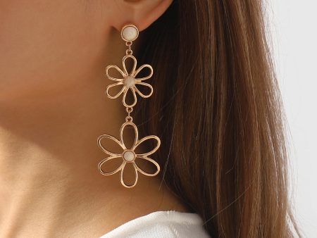 White Turquoise & 18K Gold-Plated Open Flowers Drop Earrings Sale