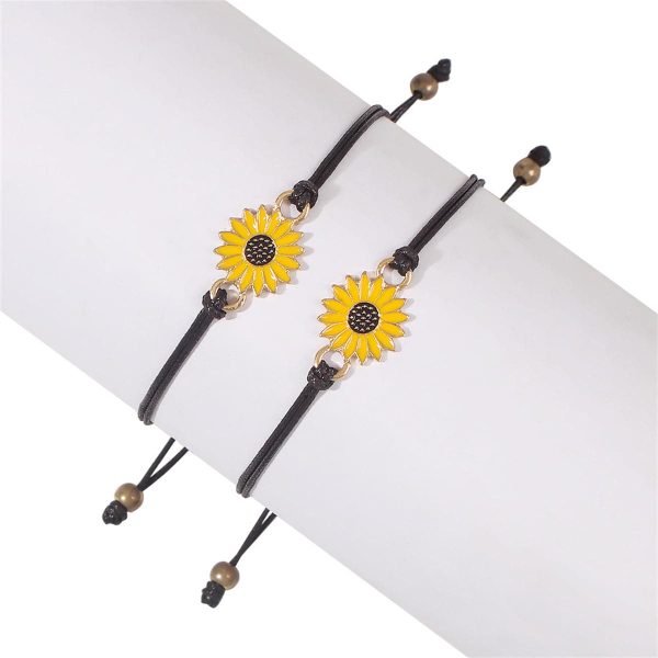 Yellow Enamel & Polyster 18K Gold-Plated Sunflower Adjustable Bracelet - Set Of Two Discount