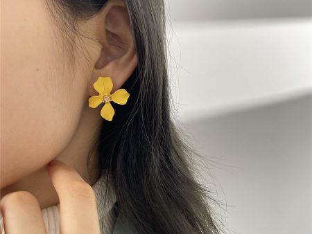 Yellow Enamel & 18K Gold-Plated Four-Petal Flower Stud Earrings Sale