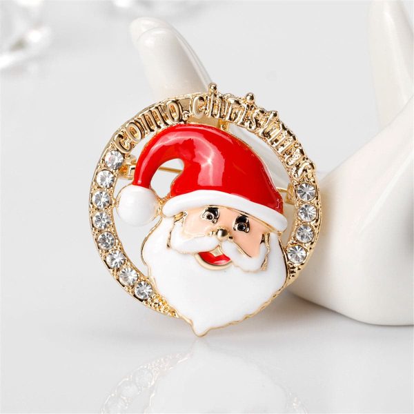 Cubic Zirconia & 18K Gold-Plated Santa Claus Halo Brooch Supply