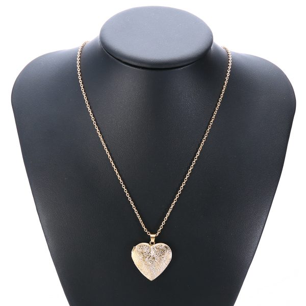 18K Gold-Plated Carved Heart Locket Necklace Sale