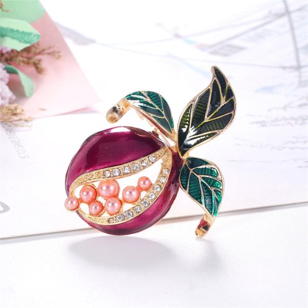 Clear Cubic Zirconia & Pearl Enamel 18K Gold-Plated Pomegranate Brooch Hot on Sale