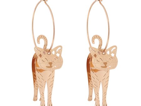 18K Gold-Plated Cat Charm Hoop Earrings Supply