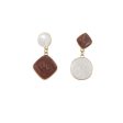 White & Brown Geometric Mismatched Drop Earrings Discount