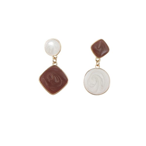 White & Brown Geometric Mismatched Drop Earrings Discount