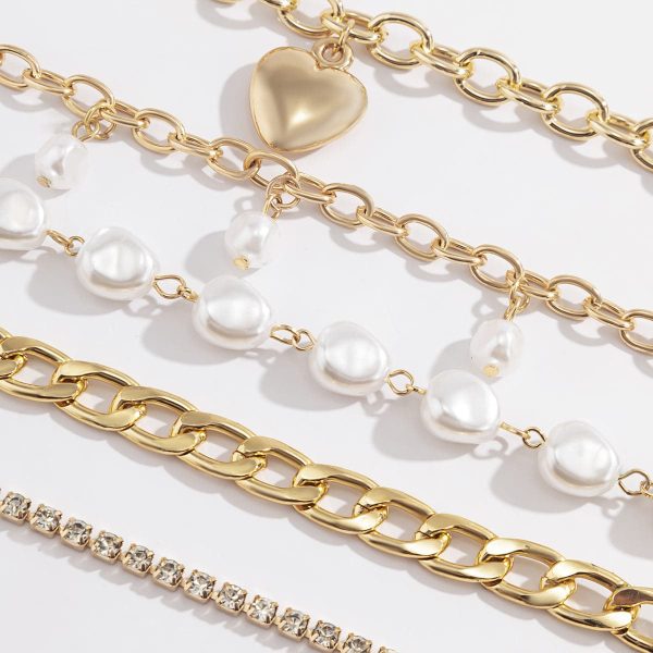 Pearl & Cubic Zirconia 18K Gold-Plated Heart Bracelet Set Supply