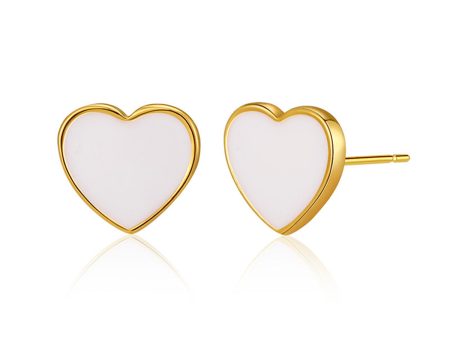 White Enamel & 18K Gold-Plated Heart Stud Earrings Online