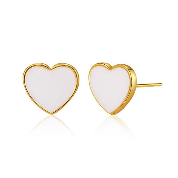 White Enamel & 18K Gold-Plated Heart Stud Earrings Online