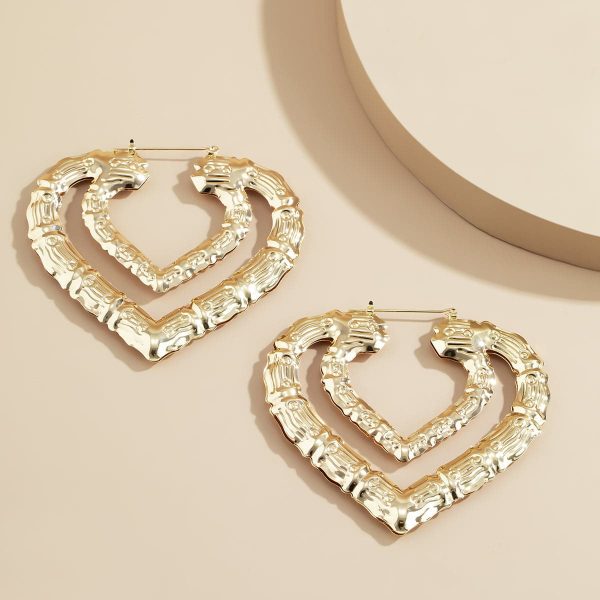 18K Gold-Plated Bamboo Layered Heart Hoop Earrings Online Sale