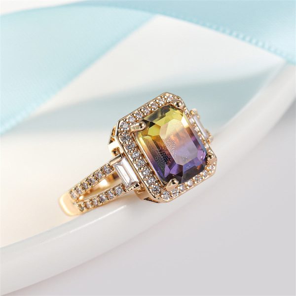 Yellow & Purple Crystal & Cubic Zirconia Princess-Cut Halo Ring on Sale