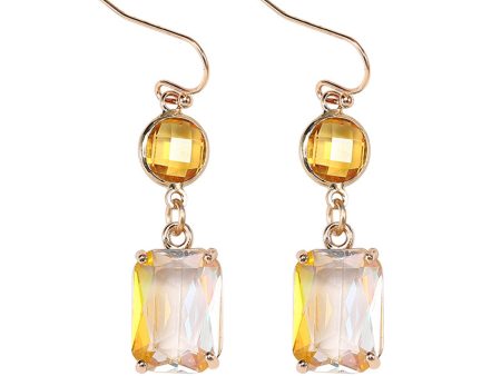 Yellow Crystal & 18K Gold-Plated Round Rectangle Drop Earrings For Cheap