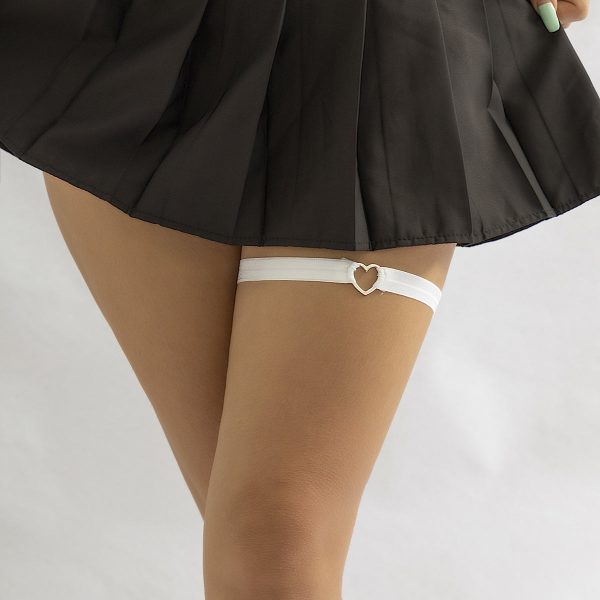 White Nylon & Silver-Plated Heart Garter Discount