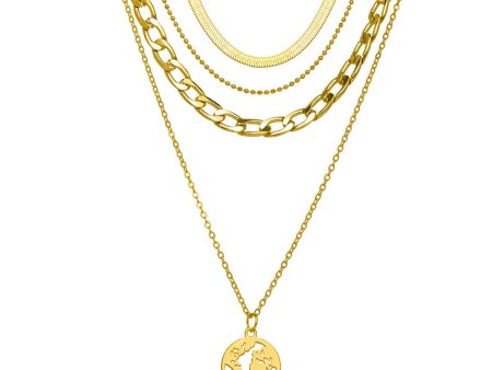 18K Gold-Plated Curb & Snake Chain Map Pendant Layered Necklace Hot on Sale