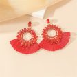 Red Polyster & Cubic Zirconia Crystal Round Tassel Drop Earrings Fashion