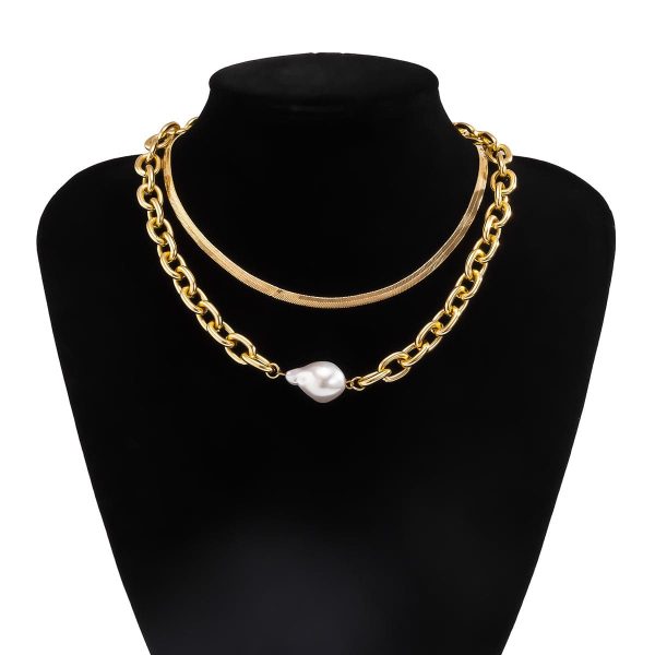 Pearl & 18K Gold Plated Snake Chain Necklace & Bracelet For Cheap