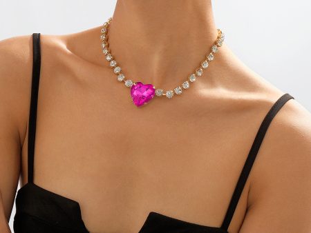 Rose Crystal & Cubic Zirconia Heart Pendant Necklace Sale