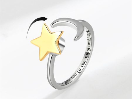 Two Tone Star & Moon Rotatable Open Ring Hot on Sale