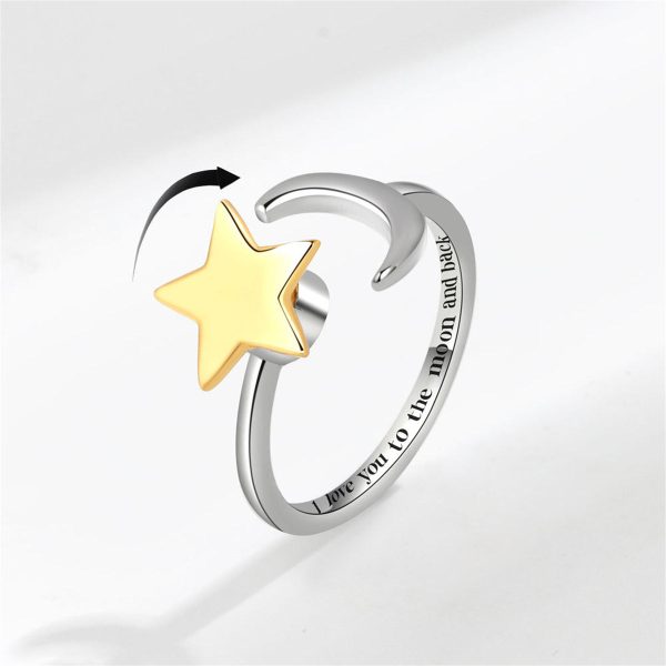 Two Tone Star & Moon Rotatable Open Ring Hot on Sale