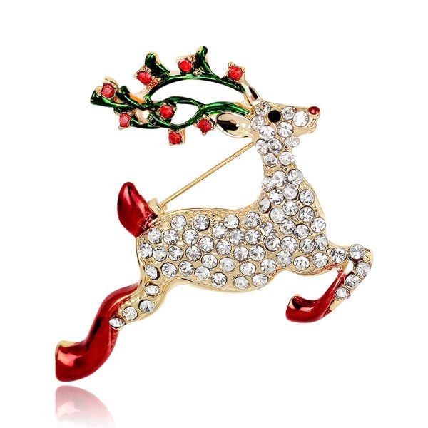 Cubic Zirconia & 18K Gold-Plated Jumping Deer Brooch Online now