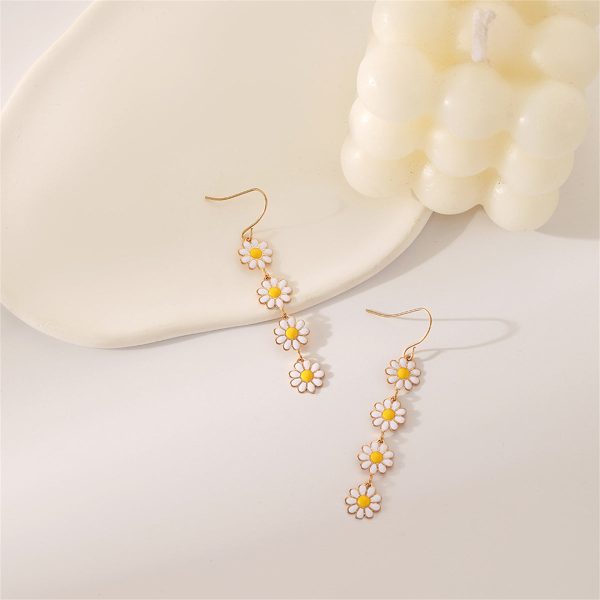 White Enamel & 18K Gold-Plated Linked Mums Drop Earring Supply