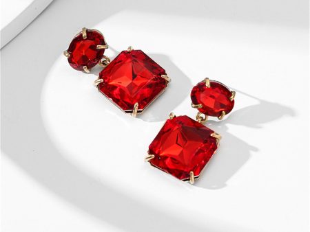 Wine Red Crystal & 18K Gold-Plated Geometric Drop Earrings Cheap