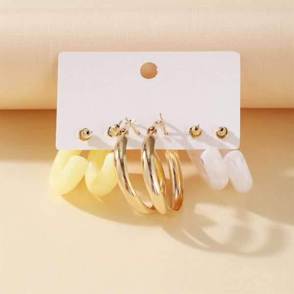 Yellow Resin & 18K Gold-Plated Hoop Earring Set For Discount