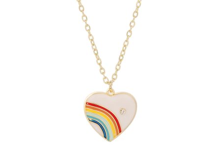 White Enamel & Cubic Zirconia 18K Gold-Plated Rainbow Heart Pendant Necklace Discount