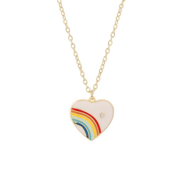 White Enamel & Cubic Zirconia 18K Gold-Plated Rainbow Heart Pendant Necklace Discount