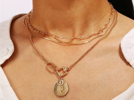 18K Gold-Plated Coin Pendant Layer Necklace on Sale