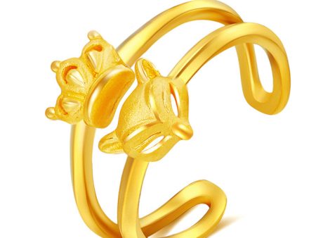 18K Gold-Plated Fox & Crown Openwork Layered Ring For Cheap