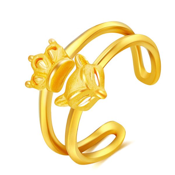 18K Gold-Plated Fox & Crown Openwork Layered Ring For Cheap