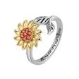 Red Cubic Zirconia & Two-Tone Rotating Sunflower Bypass Ring Cheap