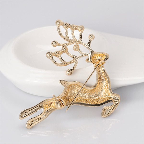 Cubic Zirconia & 18K Gold-Plated Jumping Reindeer Brooch For Cheap