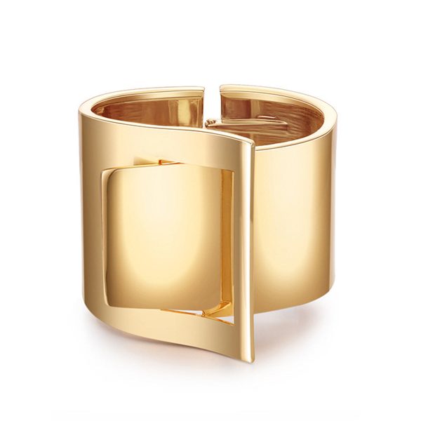 18K Gold-Plated Buckle Wide-Brim Bangle on Sale