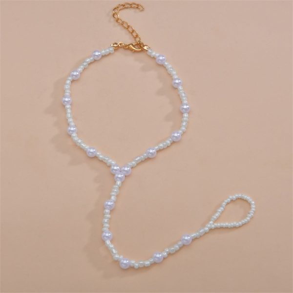 White Howlite & Pearl 18K Gold-Plated Toe-Ring Anklet on Sale