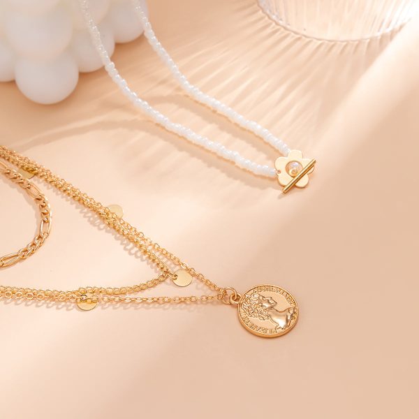 Howlite & 18K Gold-Plated Flower Coin Pendant Necklace Set Online now