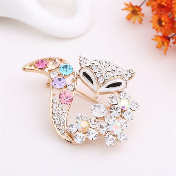 Cubic Zirconia & 18K Rose Gold-Plated Fox Brooch Fashion