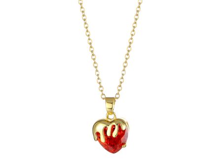 Red Crystal & 18K Gold-Plated Heart Drip Pendant Necklace Discount