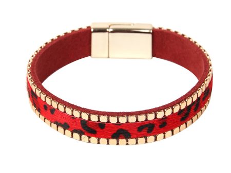 Red Polyurethane & 18K Gold-Plated Animal Prints Belt Bracelet on Sale