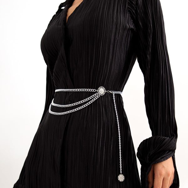 Silver-Plated Tassel-Accent Layered Curb Chain Waist Belt Online Sale