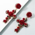 Red Resin & Cubic Zirconia Rose Cross Drop Earrings Online Sale