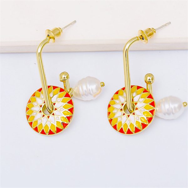 Yellow Enamel & Pearl 18K Gold-Plated Lotus Drop Earrings Sale