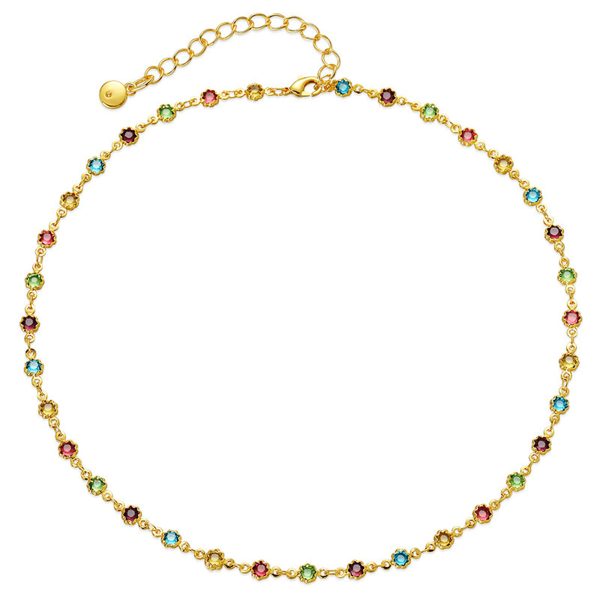 Vibrant Crystal & 18K Gold-Plated Floral Station Necklace For Discount