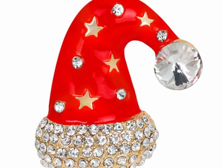 Cubic Zirconia & 18K Gold-Plated Star Santa Hat Brooch Online Sale